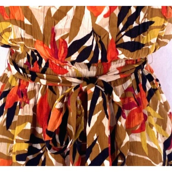 Billabong Romper M Orange Gold Floral Print Tube Belt Tie Retro 70s - Picture 2 of 7